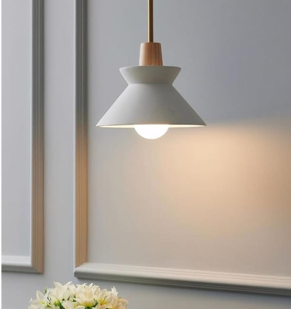 9.8" Nordic Concrete Pendant Light Wabi Sabi Wood Ceiling Fixture E26